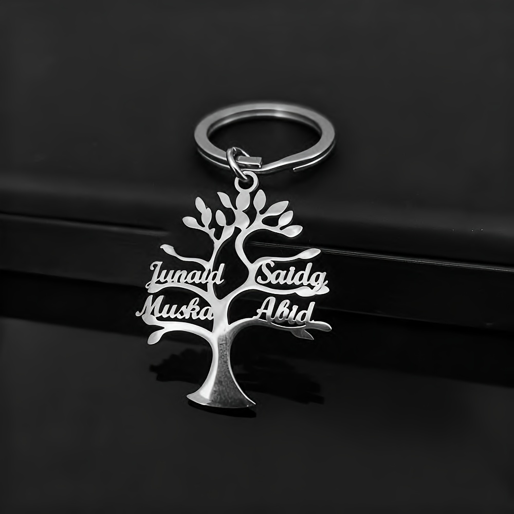 E-shop [Personalisiert] Schlüsselanhänger für Herren mit individuellem Baum des Lebens Design, Schlüsselring mit Familiennamen, Geburtstagsgeschenk,