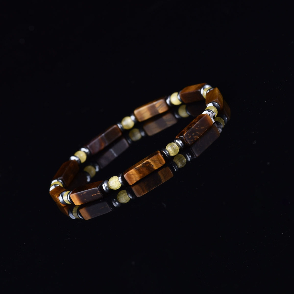 Rectangular Tiger's Eye and Golden Stretch Bracelet