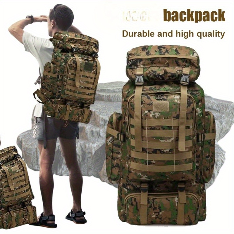 TEMU 1pc Camping Hiking Backpack, 75l Jungle Camouflage Backpack For Mountaineering Camping Hiking Cycling, Tactical Rucksack Backpack, Lightweight