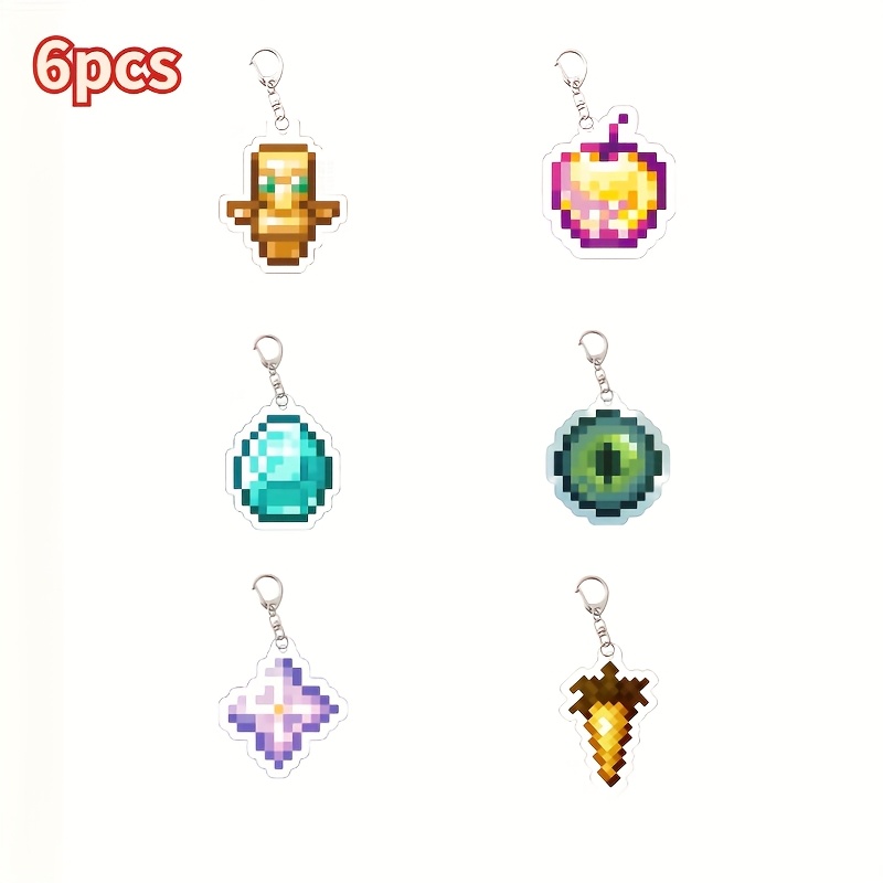 6pcs Of Pixel Game Charms, Themed Keychains, Pixel Game Decorations, Game-inspired Bag Additions, Perfect For Gifts, Home Decor, Christmas Presents, Birthday Surprises, And Valentine's Day Gifts