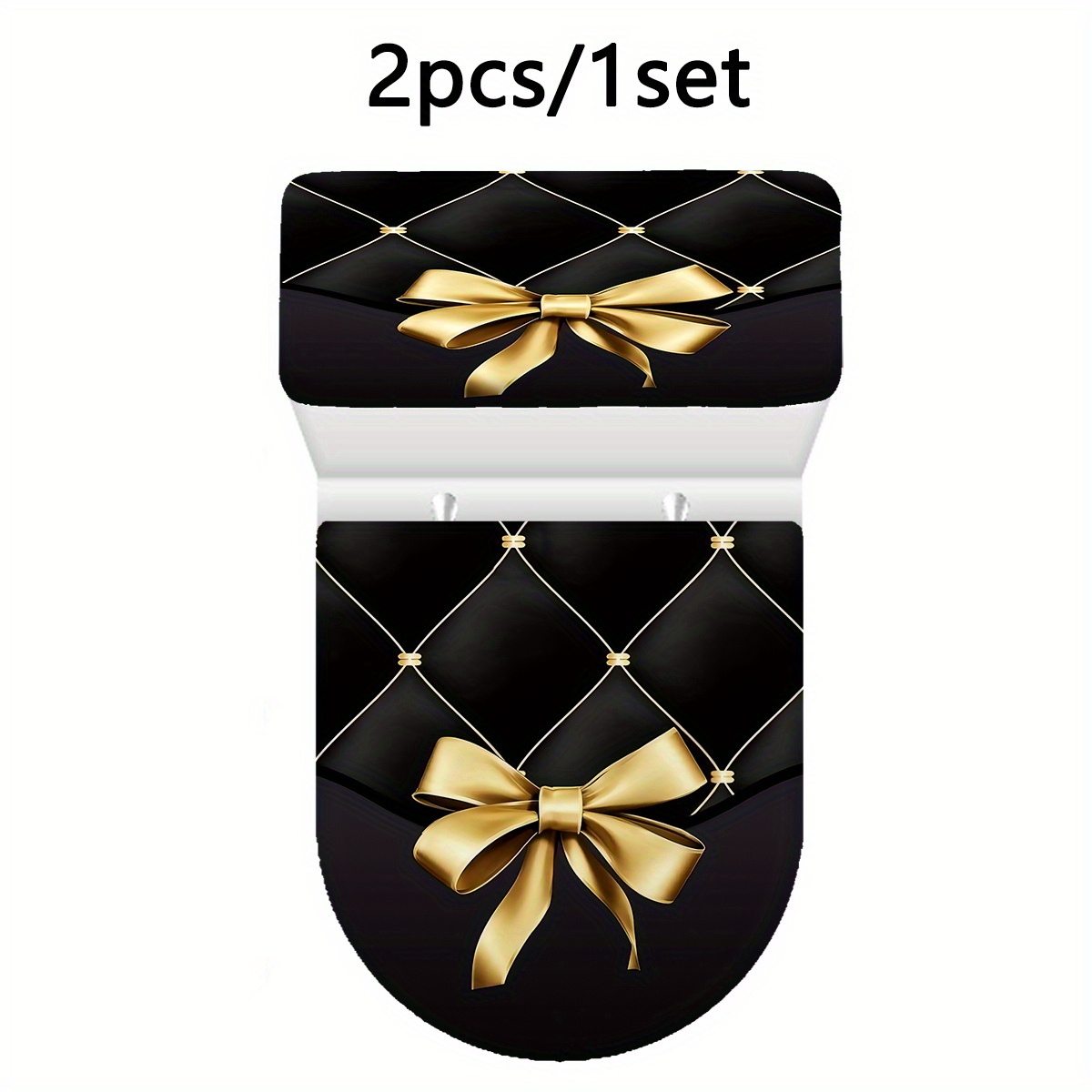 TEMU 1 ensemble de couverture de réservoir WC en simili- doré et motif nœud doré décoratif, housse de siège de toilette en tissu fibre souple,
