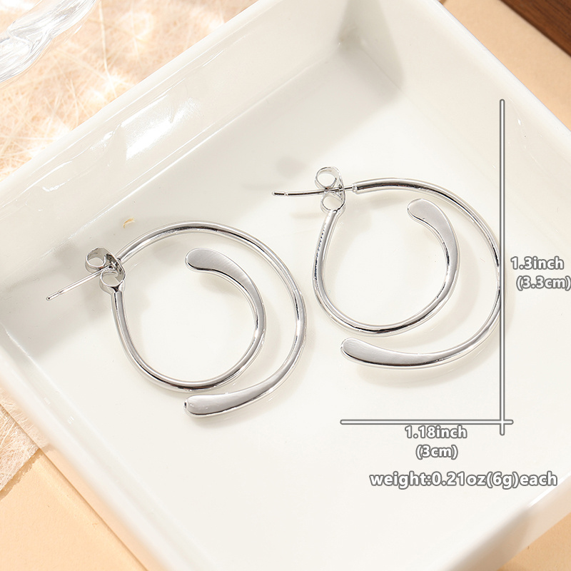 Women's Double Layered Open Hoop Earrings, Minimalist Geometric Style