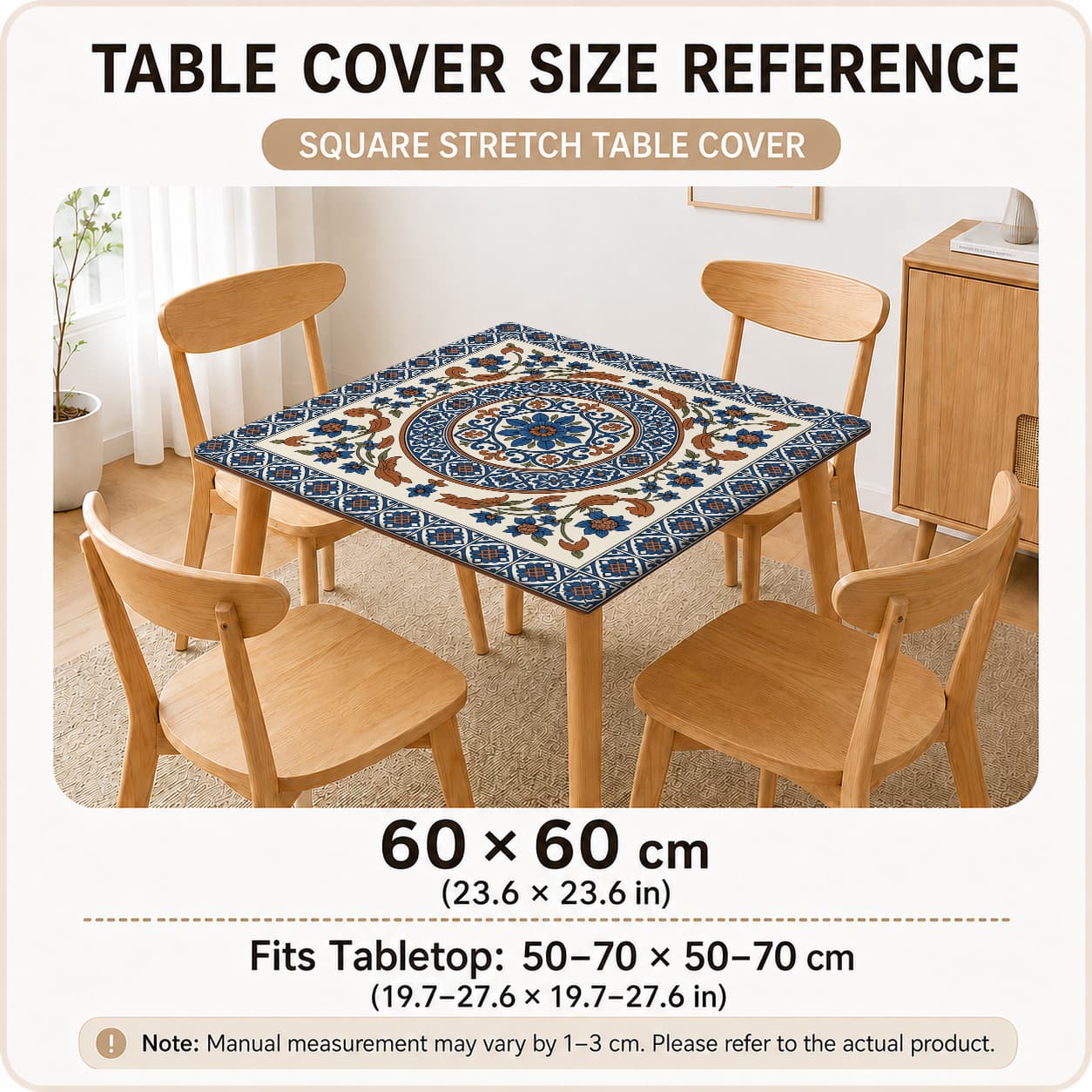 TEMU Nappe élastique carrée et rectangulaire toutes , motif imprimé numérique floral, 2 styles, extensible, amovible, convient pour salle à manger