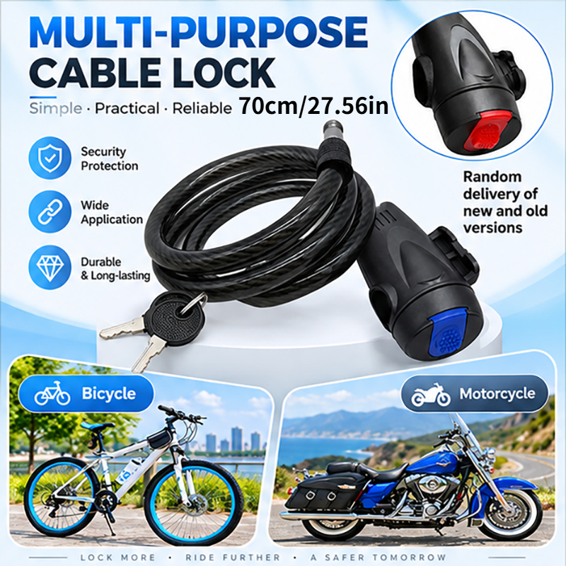 TEMU Heavy Duty Motorcycle Padlock Chain - Strong Metal, Anti-theft With 2 Keys, Reinforced Bicycle Security Accessory, Polished End, Manual Control