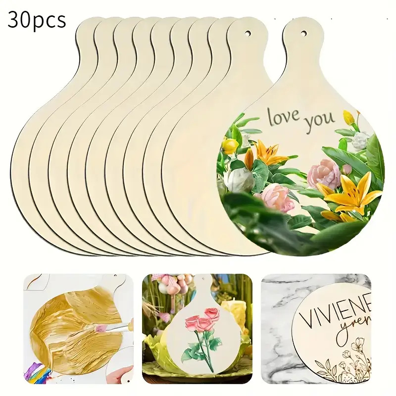 TEMU 30pcs Of Handmade Wooden Mini Carving White Wood Products- Handcrafted For Home Kitchen Decoration