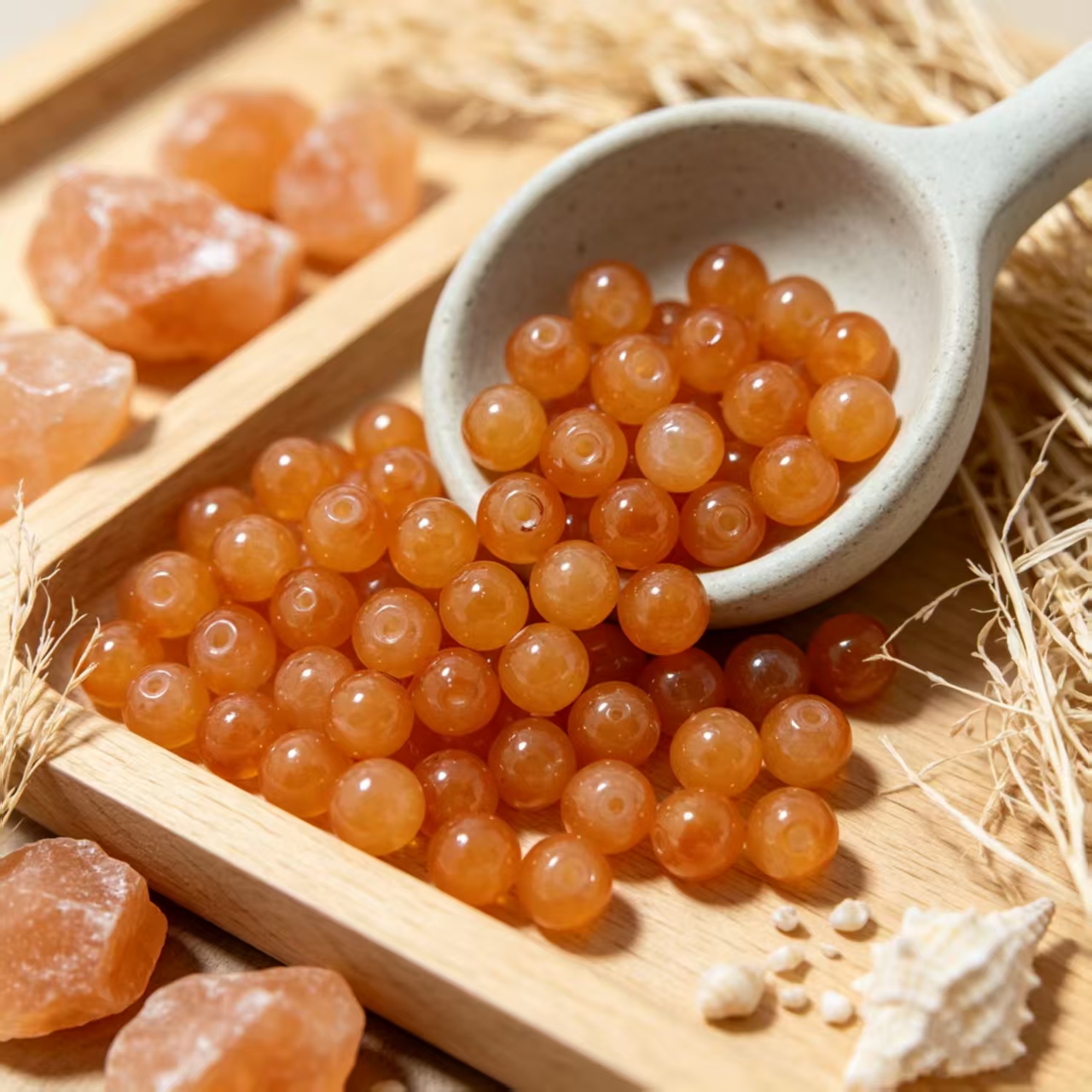 30pcs Caramel-Coloured Round Loose Beads for DIY