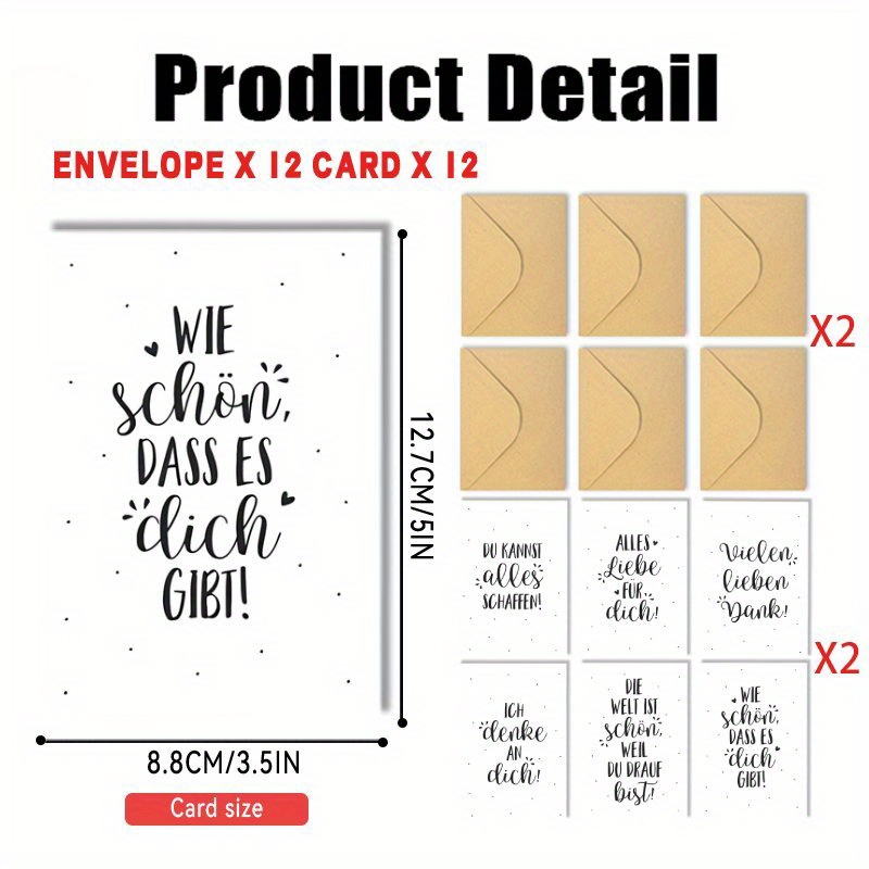 E-shop 24 Stück Deutsche Geburtstagskarten mit Umschlägen – 6 verschiedene Designs mit „Du machst mich so “ & „Ich liebe dich“, hochwertiges Papier für