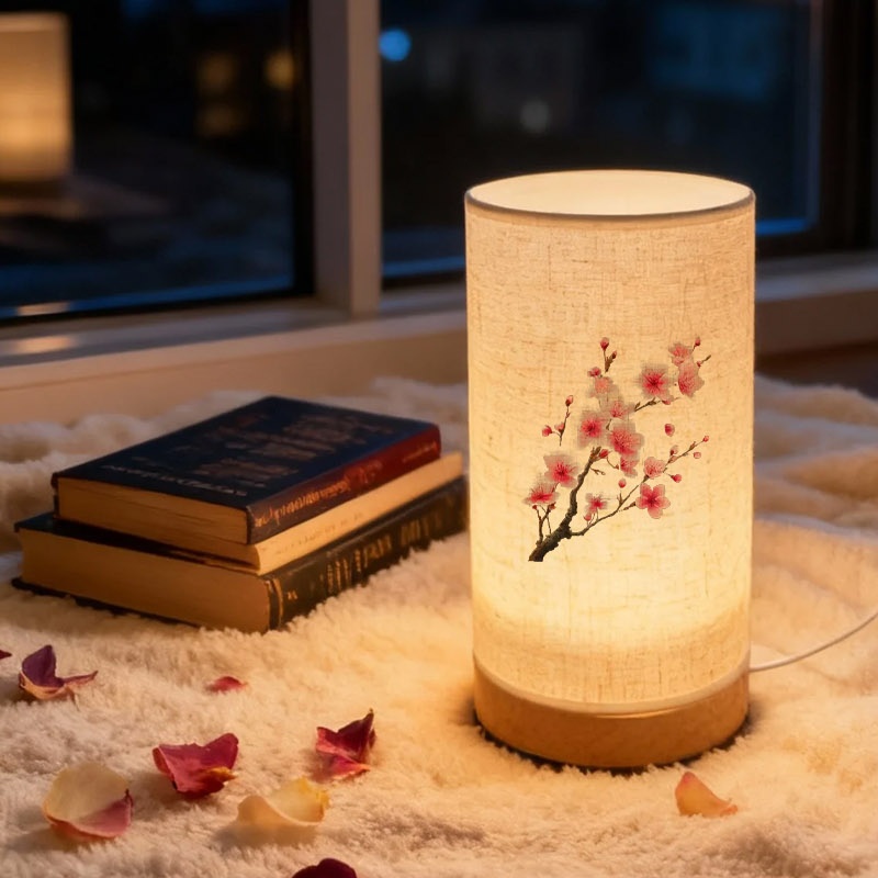Cherry Blossom Branch Fabric Table Lamp, USB Powered
