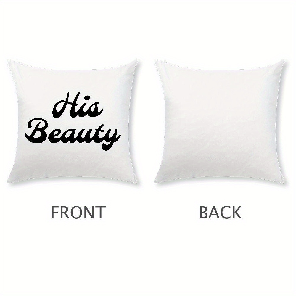 his hers couples pillowcase funny romantic gift with his beauty   initials elegant cursive lettering on white zipper closure hand wash only retro style matching bedding for couples Product details 8