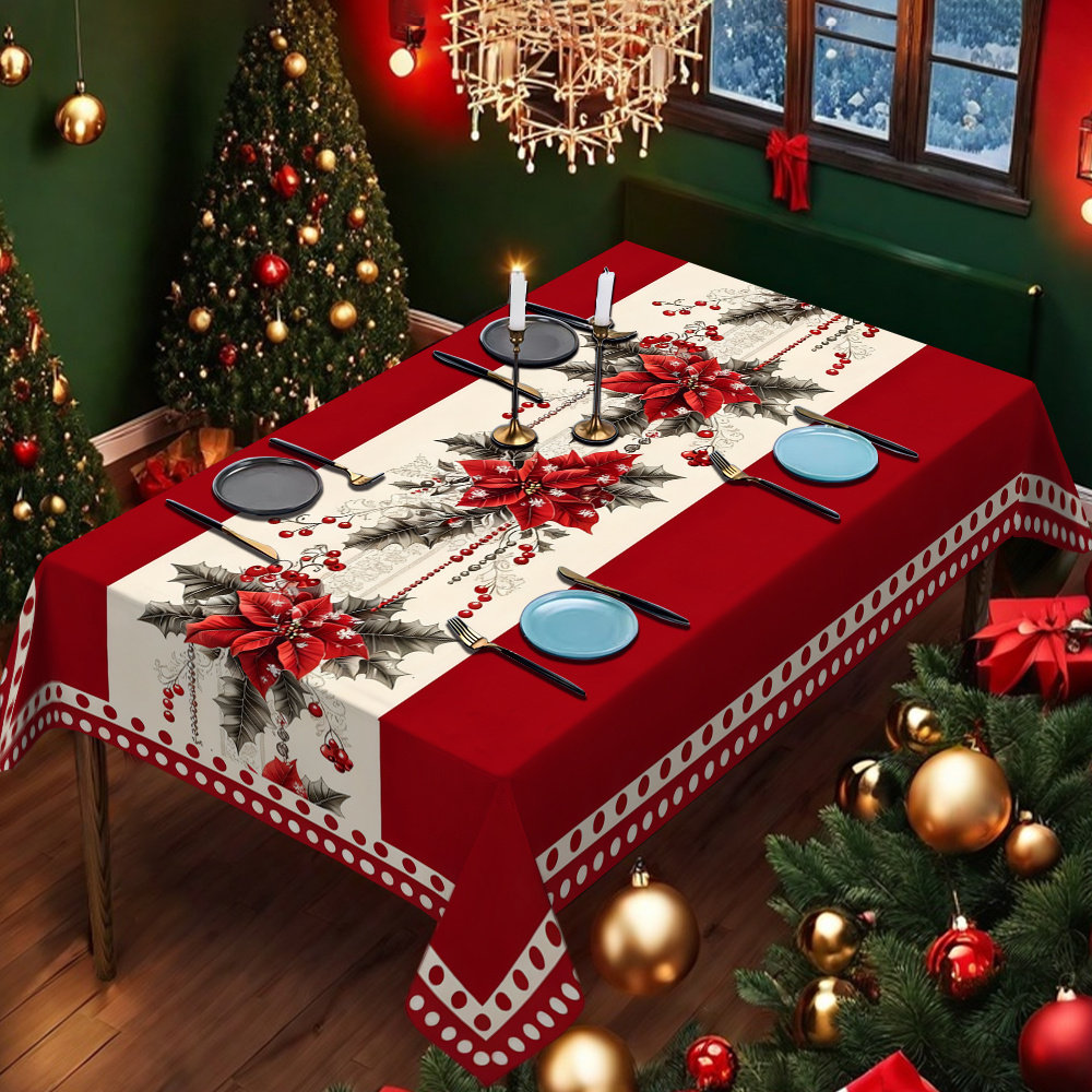 TEMU 1 mantel rectangular, estilo navideño, con estampado digital de y florales, ideal para mesas de , mesas de comedor, hoteles, restaurantes, uso