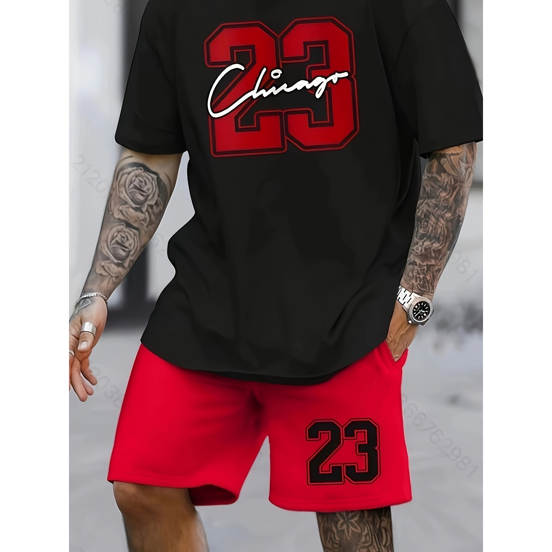 

Men's Casual Crew Neck T-shirt With 23 Chicago Print, 100% Cotton Knit Fabric, High Stretch, , Regular Fit, Heat Transfer Applique- 220g