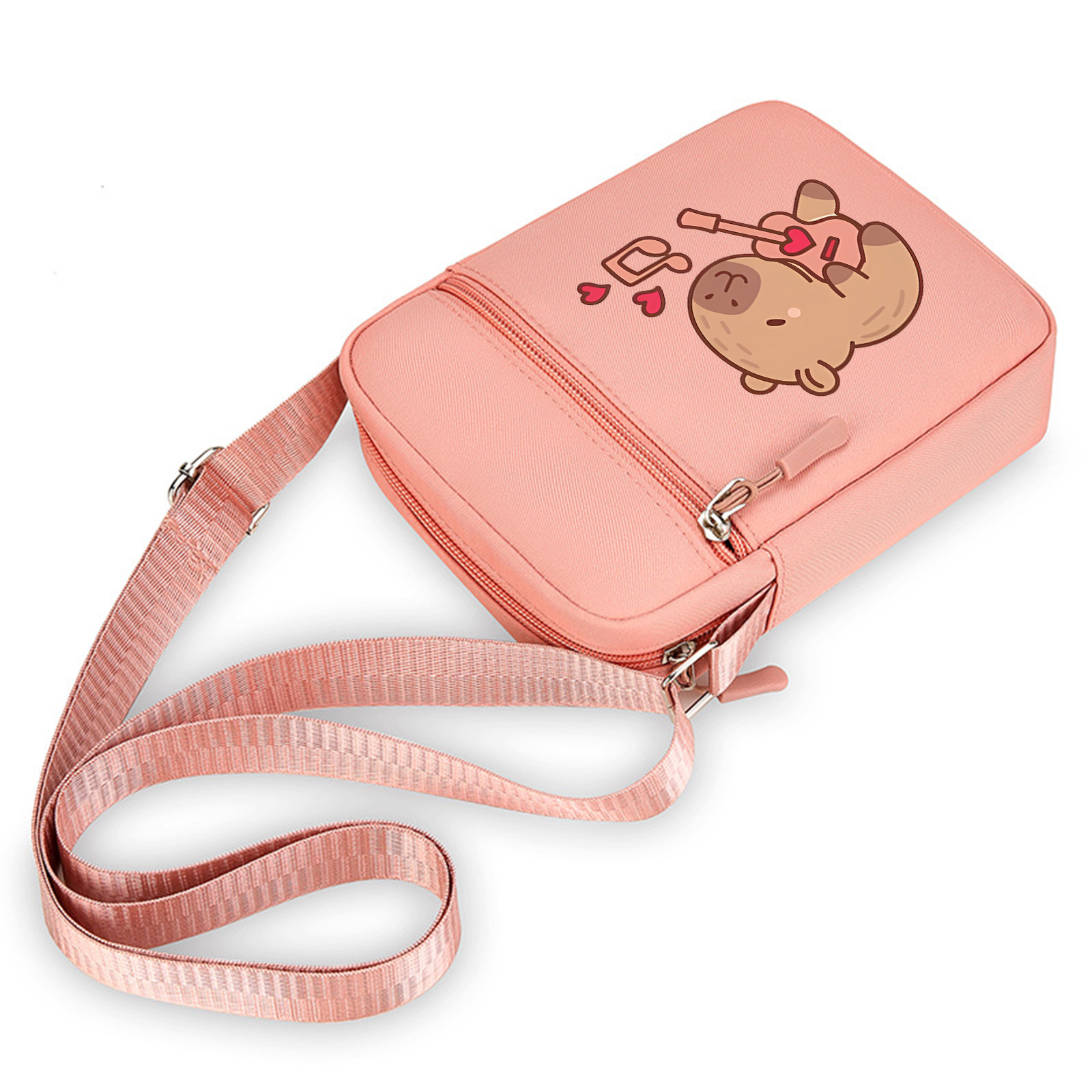 TEMU Adorable Capybara Design Small Crossbody Purse - Compact Phone Holder With Card Compartments And Adjustable Strap ( In Khaki, Blue, Pink, Green,