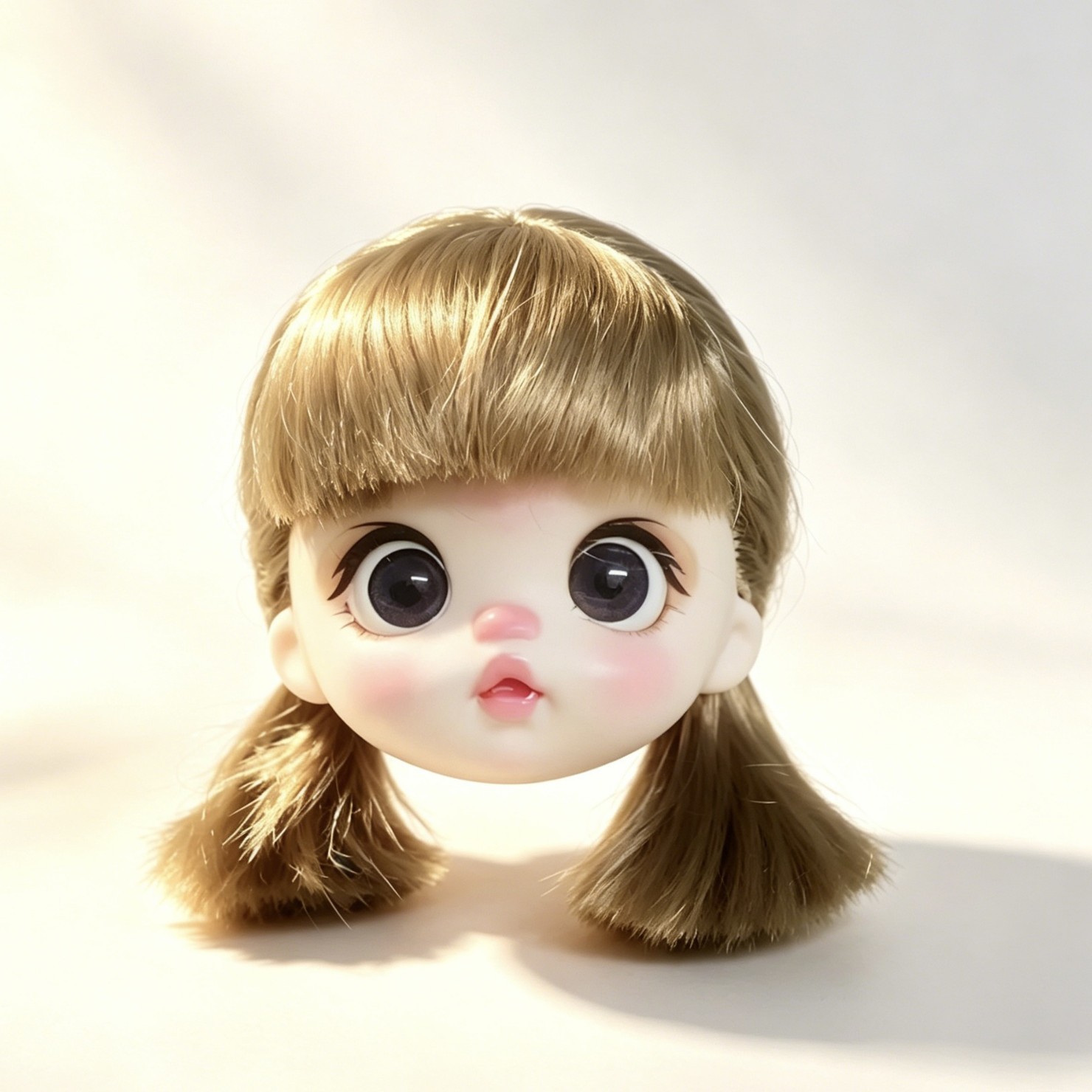 1/8 Scale BJD Doll Head with Double Ponytail Wig