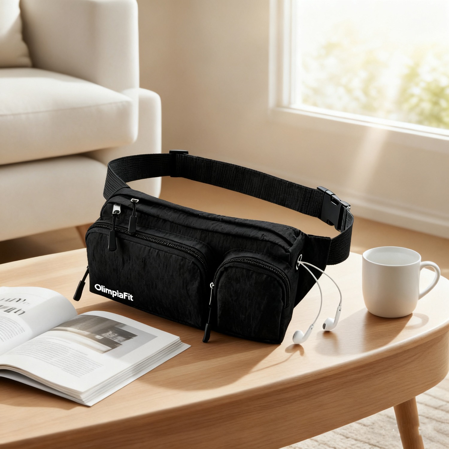 E-shop Gürteltasche für Reisen, Wandern, Laufen, Strand & Sport - Geräumige Hüfttasche mit verstellbarem Gurt für Männer Frauen Schwarz