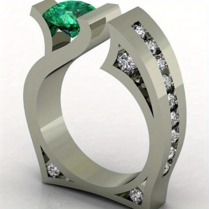 

1pc Modern Alloy Ring With Synthetic Green Gemstones And Elegant Setting Design For Women, Engagement Style Jewelry