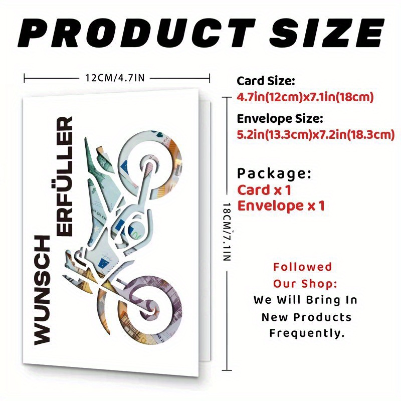 1pc German Motorcycle Birthday Card, Happy Birthday Greeting Card, Ideal Present For Or Anyone, Wish