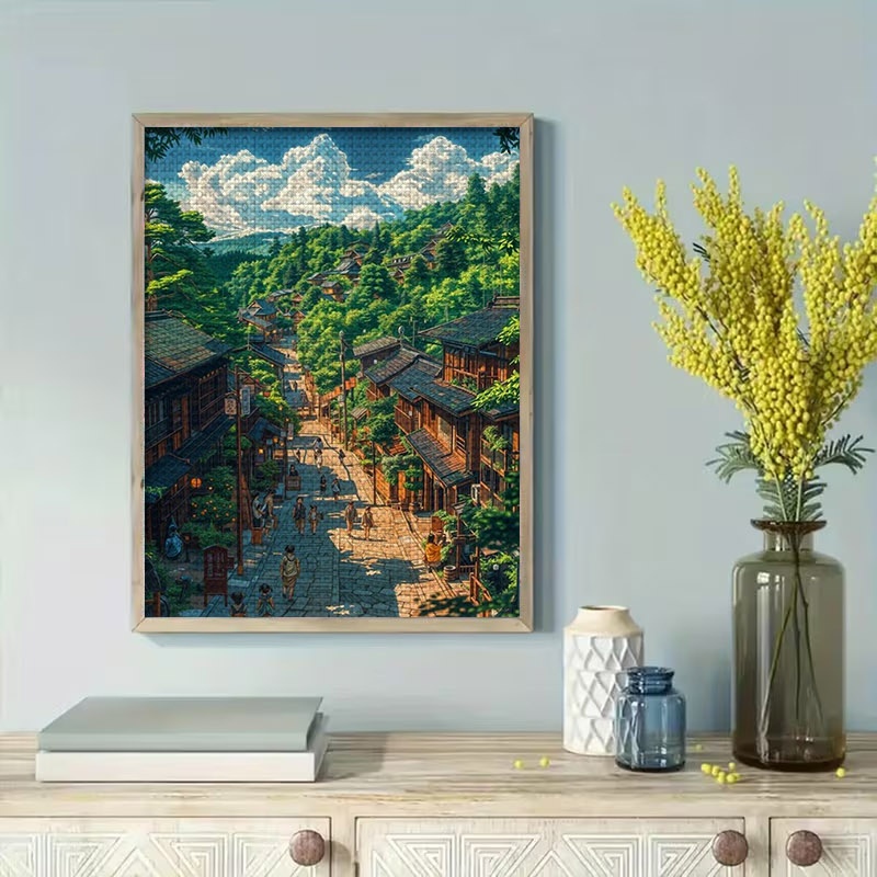 anime style japanese town cross stitch kit canvas material multiple specifications   vibrant traditional   ideal for home decor relaxing hobby   gifting on valentines day or graduation season
