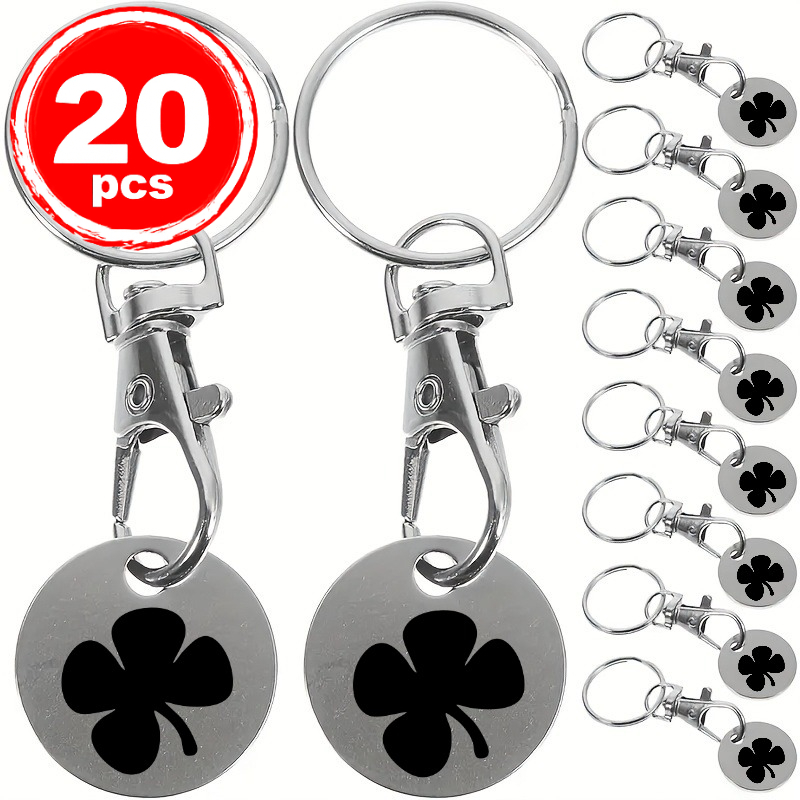 TEMU Personalized Custom Purchase Product Stainless Steel Shopping Cart Coin Token, Clover Pattern, Custom Text Logo On The Back. Round Trolley Token