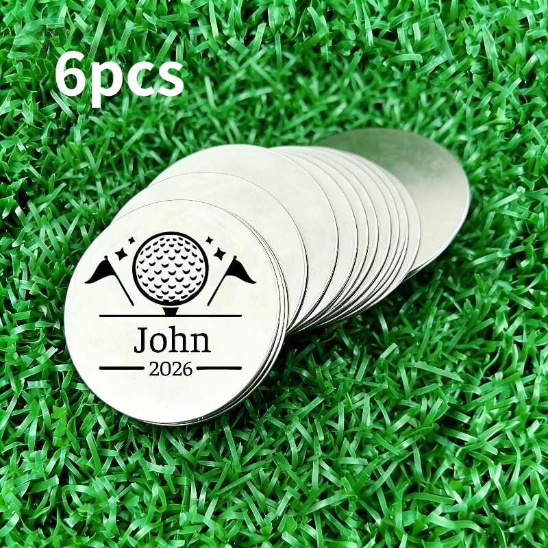 TEMU 2/6/8pcs Personalized Metal Engraved Golf Ball Markers – Customizable With Name/number/message, Easy To Identify , Ideal Gift For Golfers On