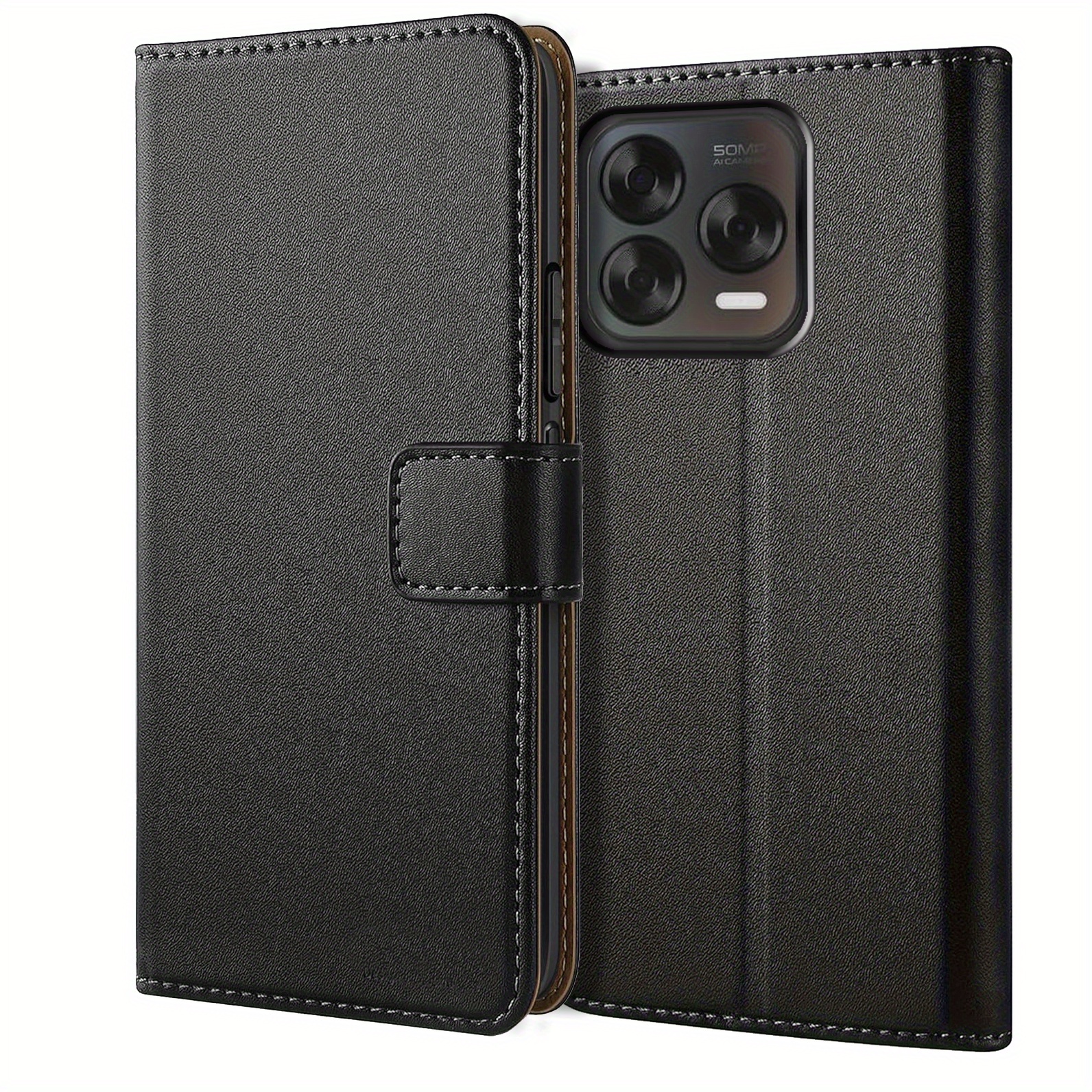 TEMU Phone Case: For Zte Blade A75 4g (not For 5g) Wallet Case With Kickstand Black Faux Leather Flip Protective Phone Case Cover