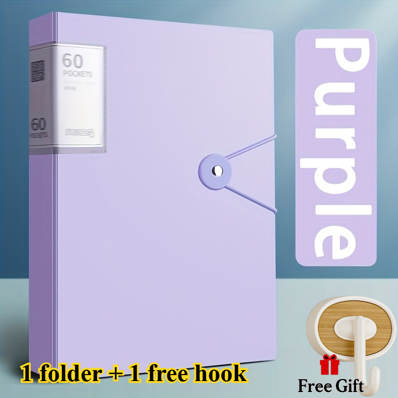 TEMU A4 Folder With 60pcs Pockets, 1pc Folder And 1pc Free Hook, Suitable For A4 Size Exam Papers And Documents, Pp Material, High , Convenient For
