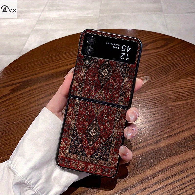 TEMU Phone Case: Red Geometric Pattern Rug Design, Suitable For , Z Flip4, W23 Flip, , W24 Flip, , Z Fold2, W21, Z Fold3, W22, Z Fold4, W23, , W24, Z