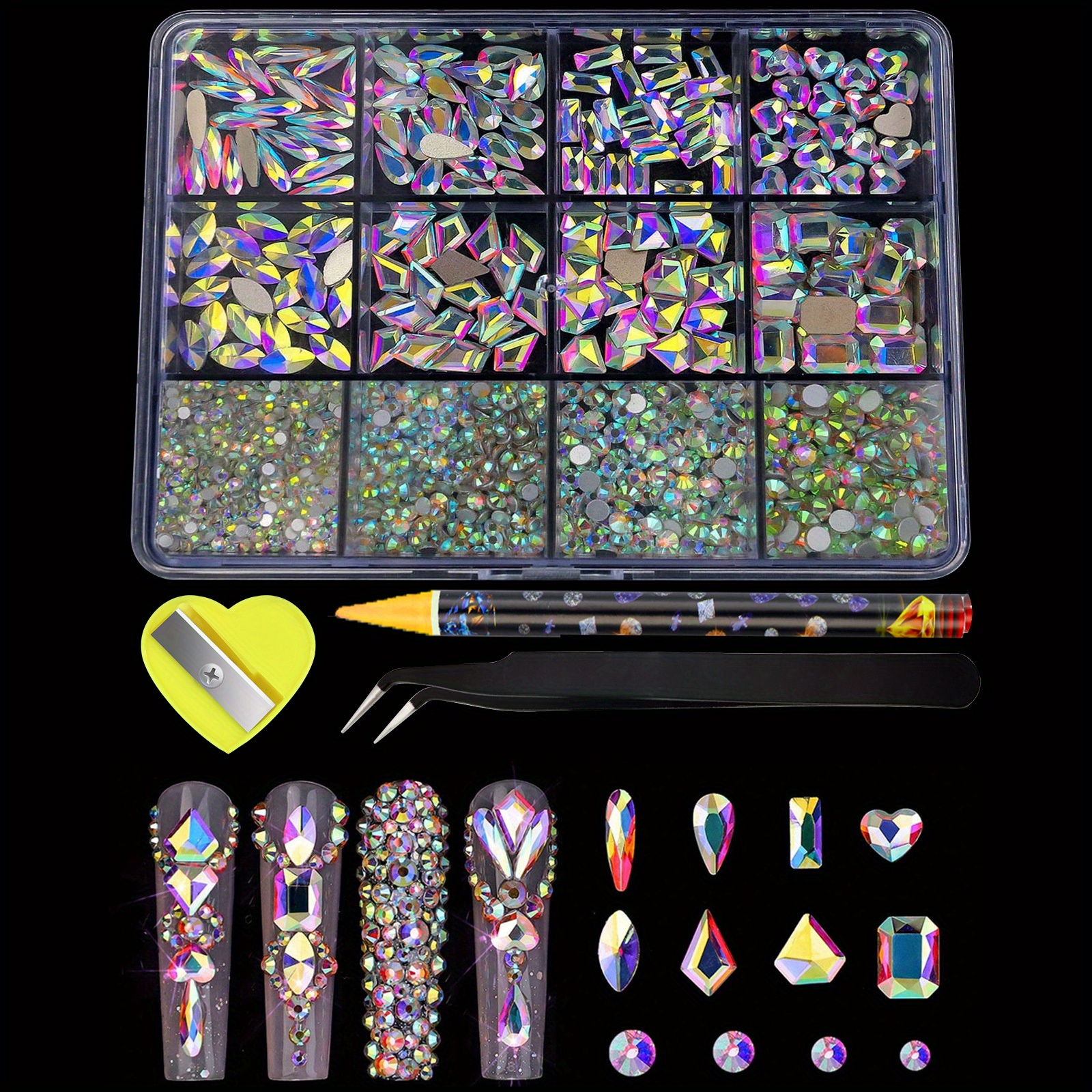 Multi-shape Flatback Ab Nail Rhinestone, Multi Sizes Sparkling Glass Gemstones Manicure Accessories For Diy Crafts And Nail Decorations