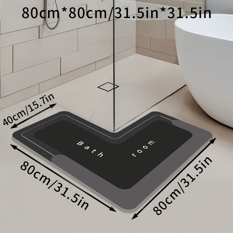 Image of 1pc Minimalist L-shaped Design Bathroom Anti-slip Mat, Mud Material L-shaped Floor Mat, 1000g Per , Machine Washable Floor Mat, Very Suitable For Modern Home Decoration, Bathroom Carpet
