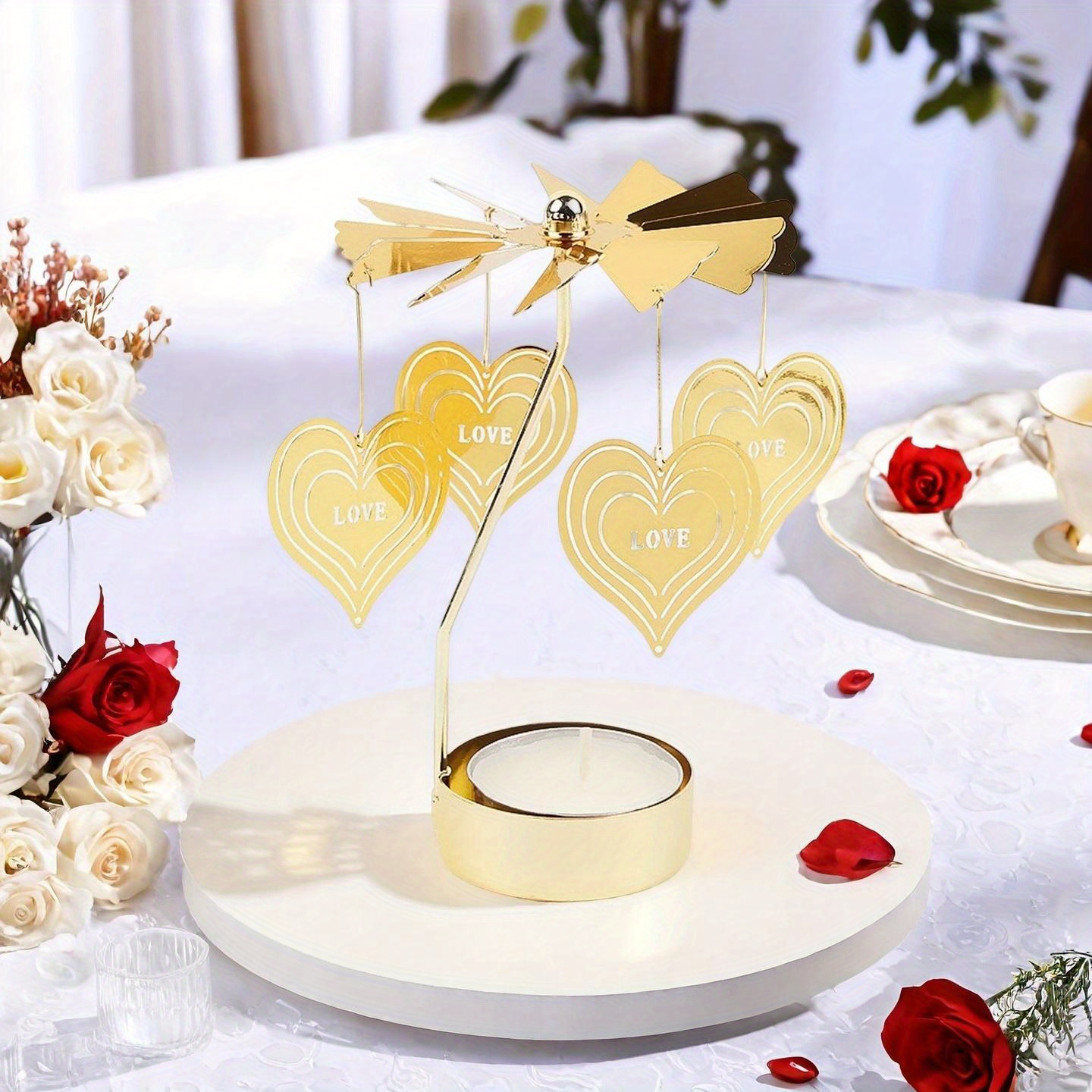 Image of 1pc Romantic Rotating Candlestick, Heart Pendant , Decorative Candlestick Expressing Love, A Warm Atmosphere, Suitable For Home, Dating, Party, Birthday, Proposal, Wedding Decoration