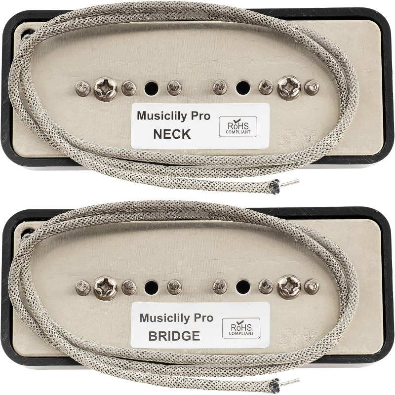 Pro P90MHA Alnico 5 High Output P90 Soapbar Single Coil Pickup Set - Electric Guitar Neck & Bridge Pickups with Screws & Springs, Passive/Active Compatible, Durable Alnico Magnets for Enhanced Sound & Stability (Black) - Ideal for, Blues, Jazz
