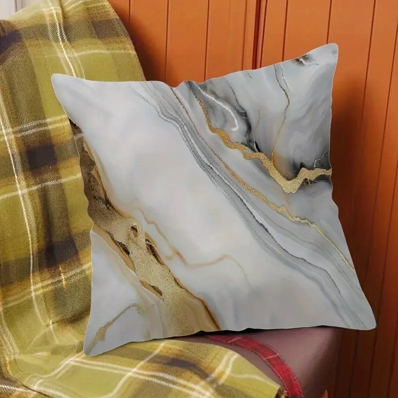 4pcs double sided printed marble geometric pattern pillow covers soft plush with zipper closure machine washable multiple sizes for living room bedroom sofa decor pillow covers for living room bedroom accessories marble pattern pillows luxurious texture 2d flat Product details 6