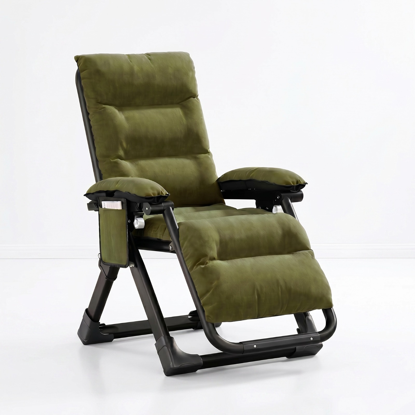 Image of Outdoor Recliner Chair, Adjustable Foldable Sleeper Lounge Chair With Removable Thick Cushion, Padded Reclining Chair With Side Pocket And Cup Holder For Patio, Garden, And Balcony