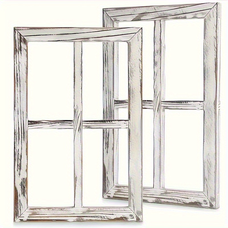 E-shop Ländliches Fensterrahmen-Set aus Holz, 2 Stück Weiß, Bauernhaus-Wanddeko, Heim- und Außenraumdekoration, Federfrei, Stromlos Hängende Deko