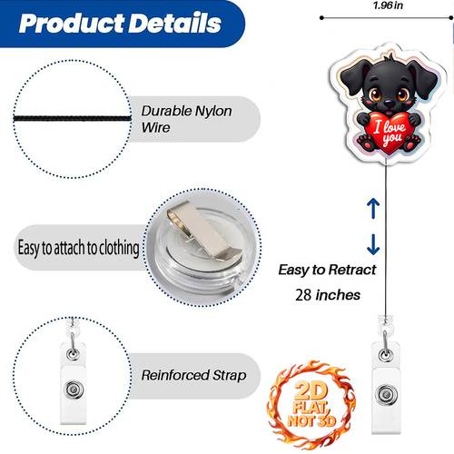 2d 2d flat cute cartoon themed acrylic retractable id lanyard cute badge holder with belt clip mothers day graduation gift suitable for nurses teachers 2d flat design 2d flat