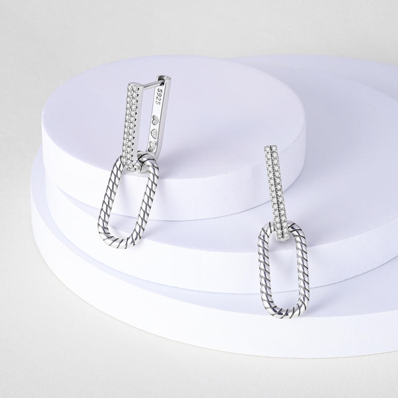 Women's U-Shaped Double Ring Pave Snake Pattern Earrings