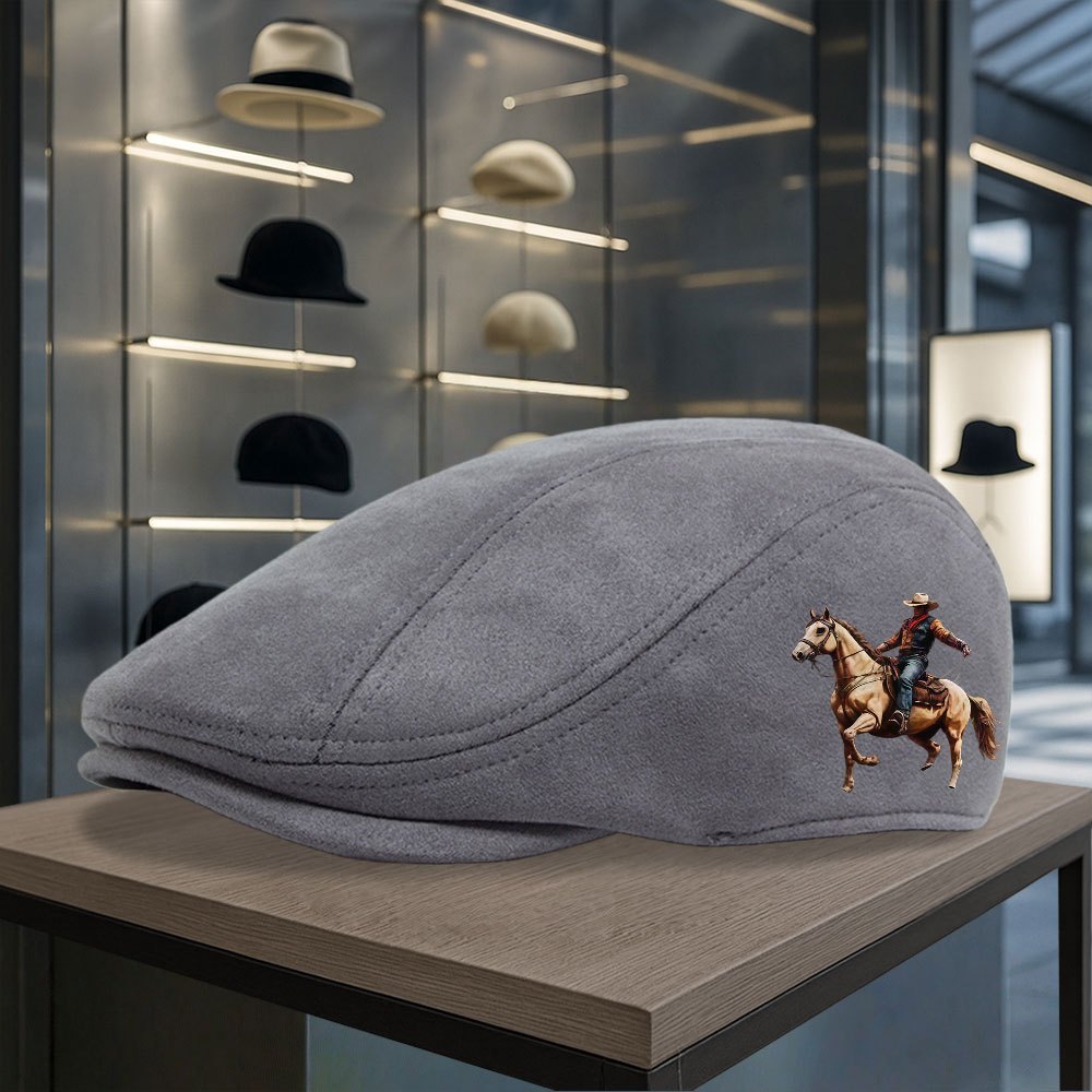TEMU Men's & Women's Cowboy Horse Riding Print Newsboy Cap - Adjustable Peaked Beret Hat Suitable For Outdoor Wear, Lightweight Suitable For Games,