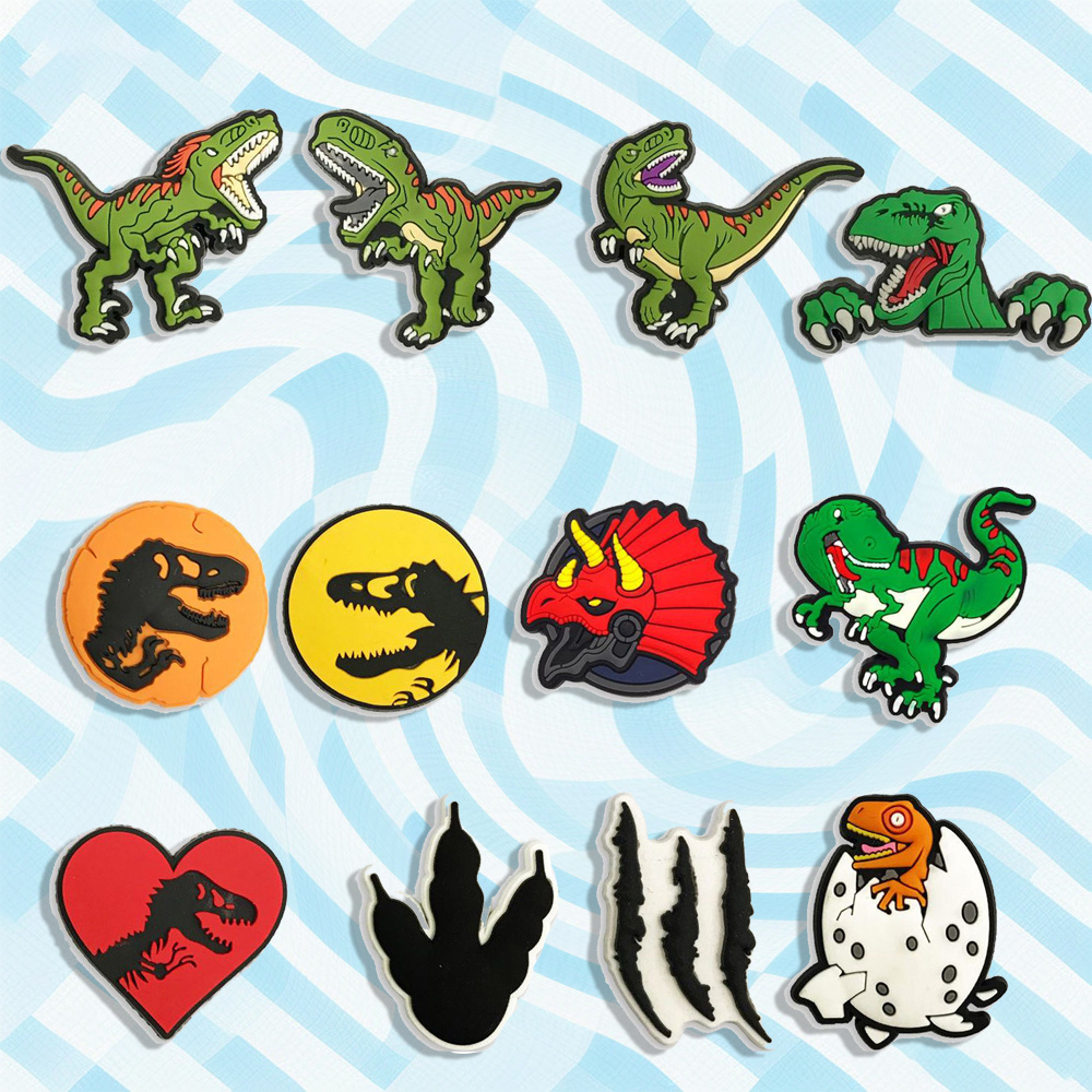E-shop Ein 12-teiliges Set Cartoon Dinosaurier Schuhdekorationen, hergestellt aus PVC, mit abnehmbaren Schuhverzierungen, geeignet für Schuhe und , was