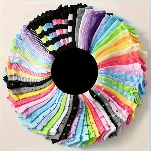 20pcs of and socks in 10 pairs featuring a soft breathable and comfy low cut design with fun patterns like hearts stripes and dots in vibrant colors delivered in a random assortment
