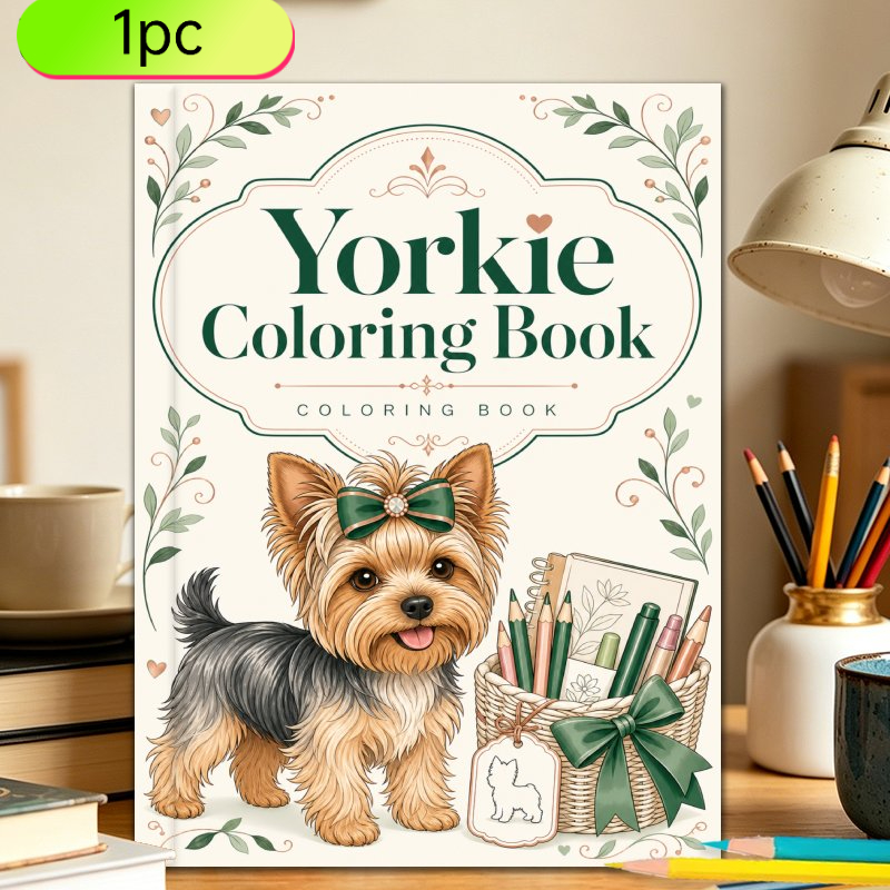 TEMU 1pc Yorkshire Terrier Coloring Book: Cute Yorkshire Terrier-themed Coloring Book, Suitable For Relaxation, Stress Relief, And Emotional Calm, A