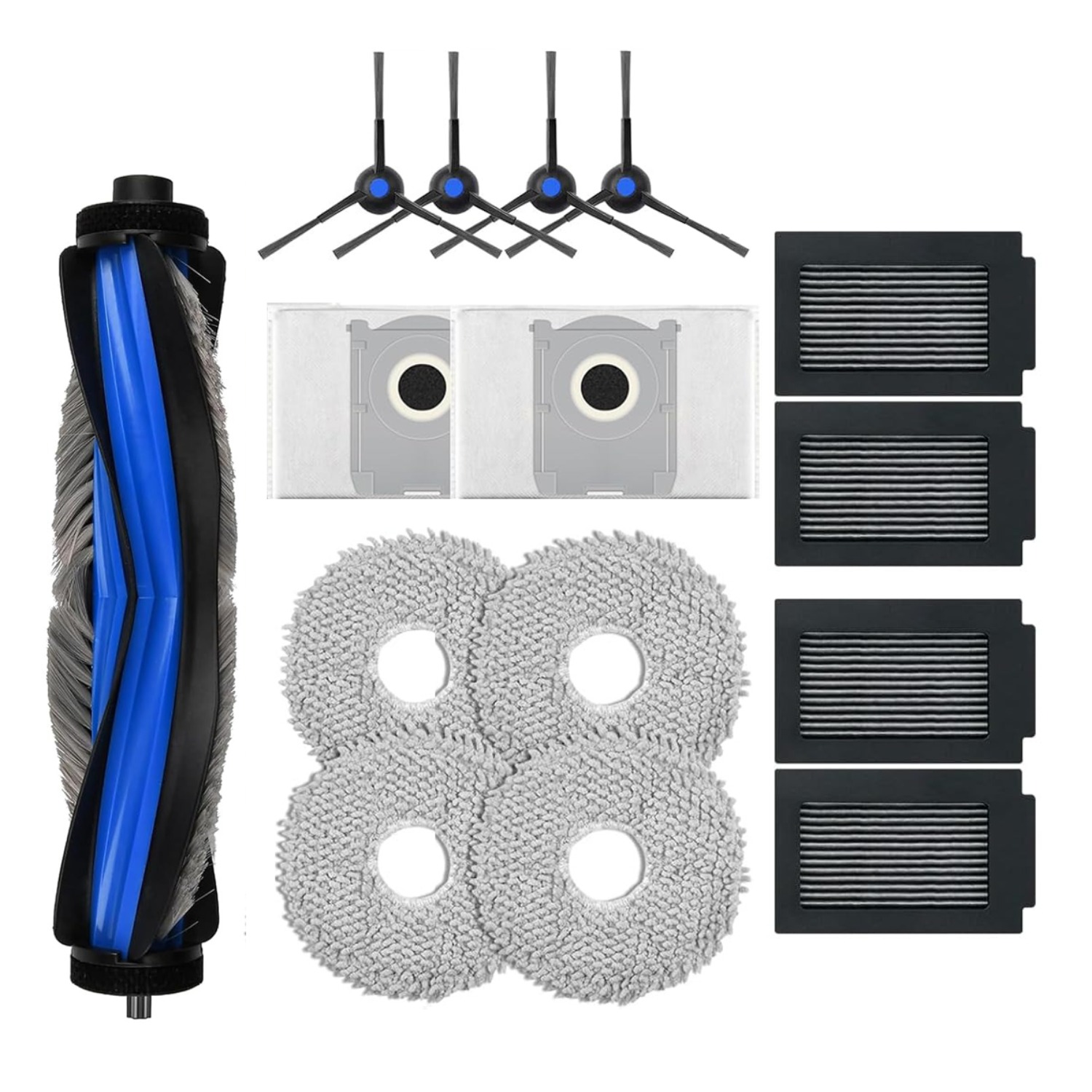 TEMU T50 Max Pro Replacement Parts For Robot Vacuum, T50 Max Pro Omni Accessories:4 Carbon Filters, 2 Carbon Dust Bags, 4 Side Brush, 4 Mop Cloth, 1