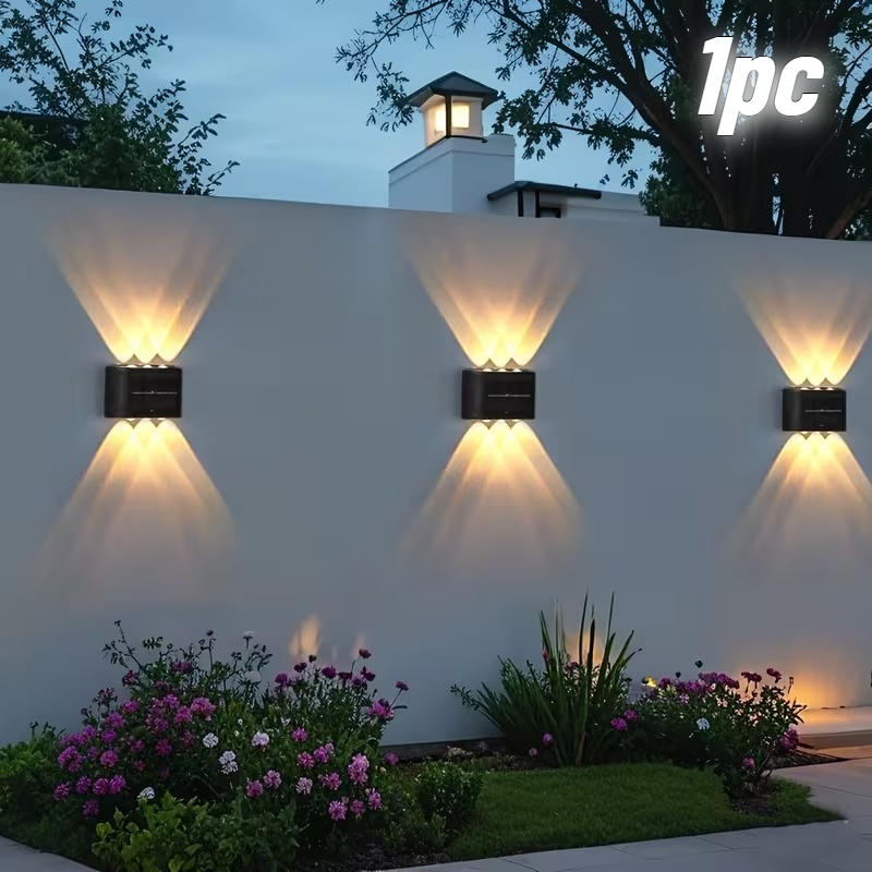 E-shop 6-LED Solar-Wandleuchte / Solar-Wandlampe / Blendfreie Außenbeleuchtung / Außen-Wandfluter, Doppelkopf-Wandlampe, Energieeinsparend,