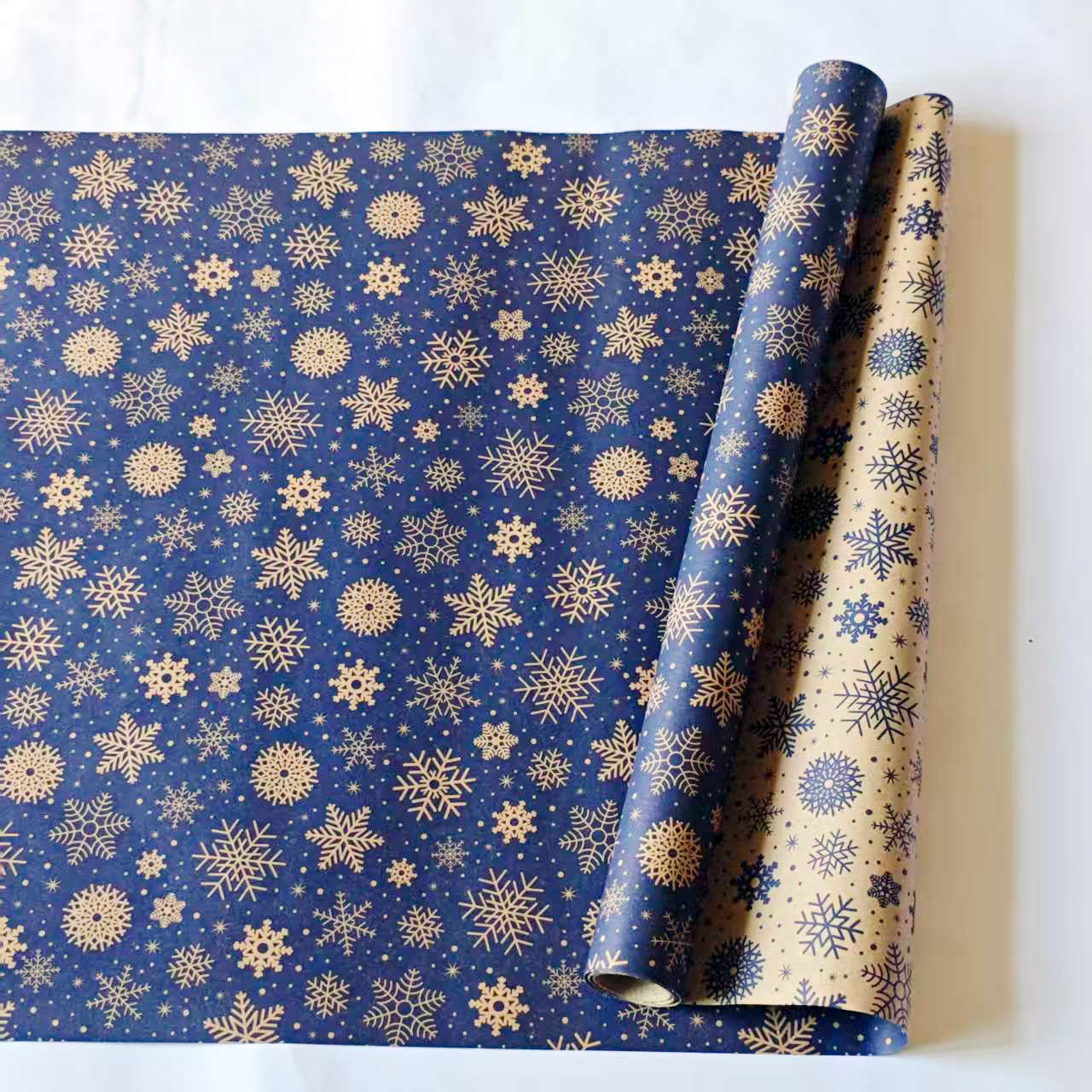 TEMU 1 Roll Extended Dark Blue Snowflake Wrapping Paper Roll - Double-sided Winter Snowflake And Navy Blue Gift Wrap, Thickened Waterproof Paper With