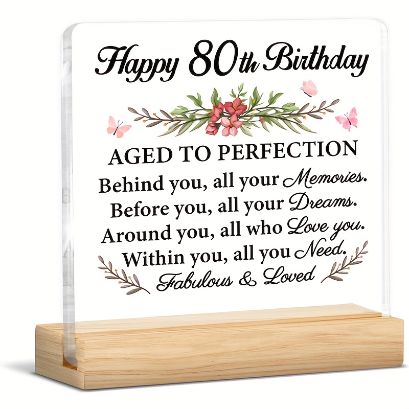 TEMU 2d Flat Design, 80th Birthday Gift, Suitable For 80-year-old Mothers, Grandmothers, Wives, Happy 80th Birthday Acrylic Decoration Sign, Birthday