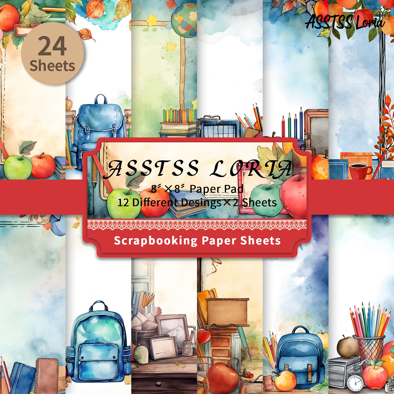 TEMU Bloc de papier épais pour scrapbooking ASSTSS Loria, 24 feuilles, adapté au journaling, au collage, à et à l'artisanat - Papier cartonné 8"x8"
