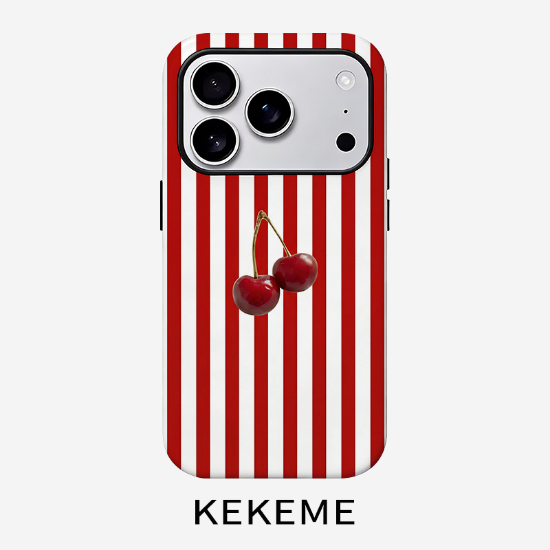 TEMU Phone Case: Phone Case- Kekeme Striped Cherry Pattern Film 2-in-1 Phone Case- Durable, Shockproof, And Fashionable Protection, Compatible With