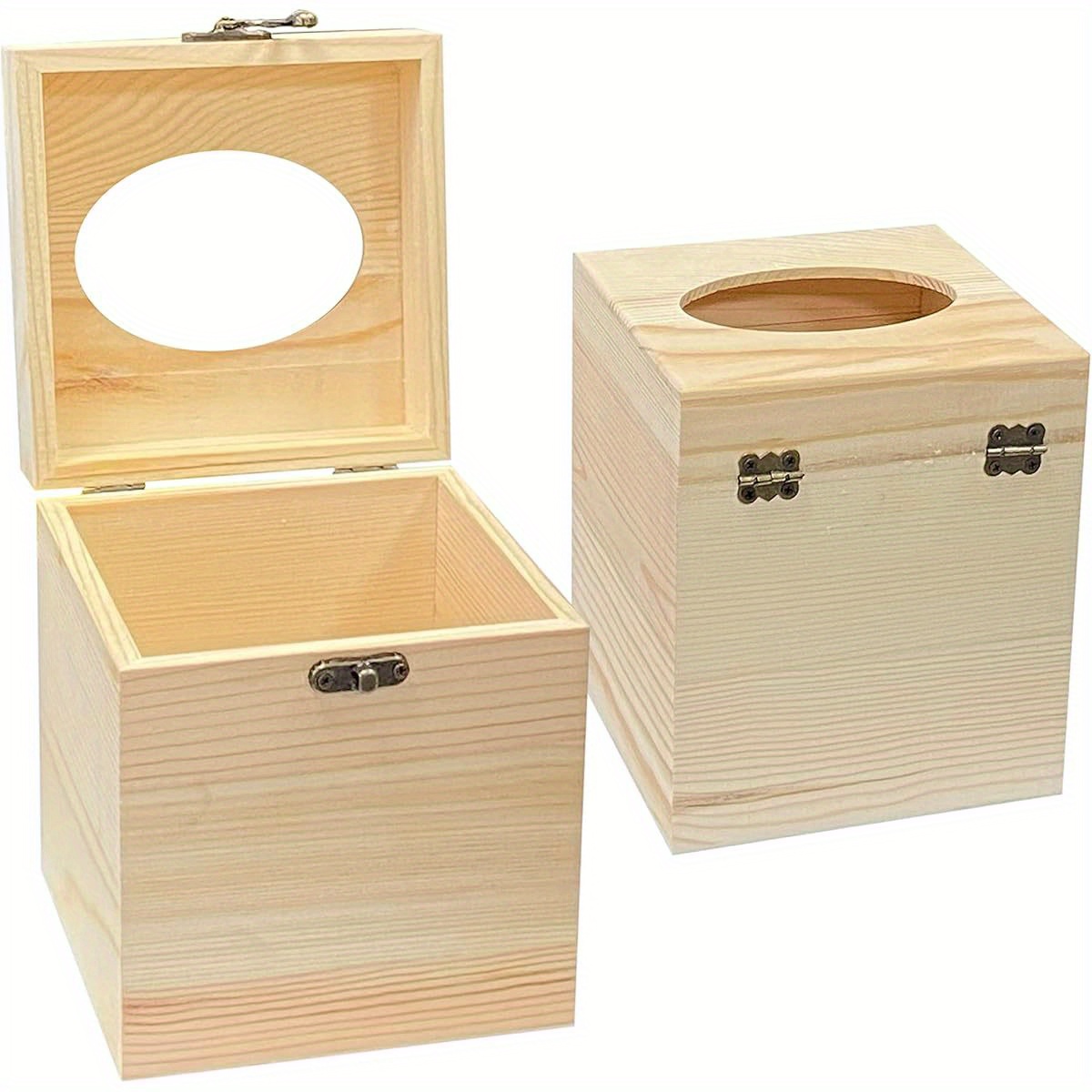 2pcs un ed solid wood tissue box covers oval opening square wooden holder for home decor 5 1x5 1in   crafts decorative display craft supplies decorative storage natural   Product details 0