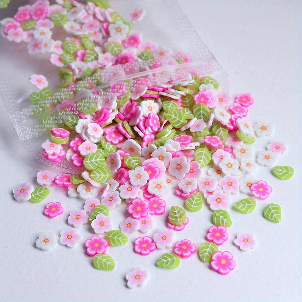 10g Cute Flowers Polymer Clay Slices Mixed Cherry Leaf Pink Green Slime Flake Epoxy Resin Mold Filling Spring Diy Pendant Crafts Making