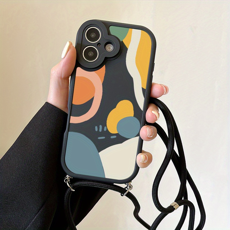 Ovitek za telefon: za iPhone 16 Pro, , kreativen, popolna zaščita, odporen na udarce, barvita sestavljanka, vzorec, z vrvico, primeren za iPhon