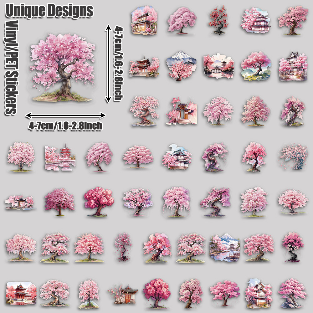 TEMU 50pcs Watercolor Peach Tree Aesthetic Tablet Stickers Pack Perfect For Holiday Party Birthday And Home Decor Suitable For Laptop Luggage Scooter
