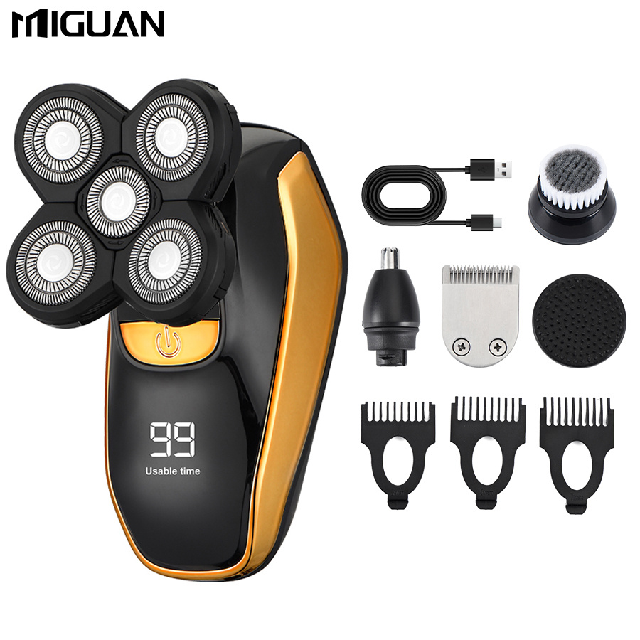 TEMU 5in 1 Set / Single Machine Men's 5-bit Electric Shaver, Bald Head Machine, Usb Charging, Digital Display Design, Optional Combination Of Nose